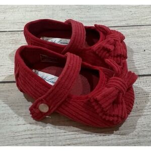 Baby Girls Ralph Lauren Layette Corduroy Mary Jane Jayde Bow Red Crib Shoes Sz 1